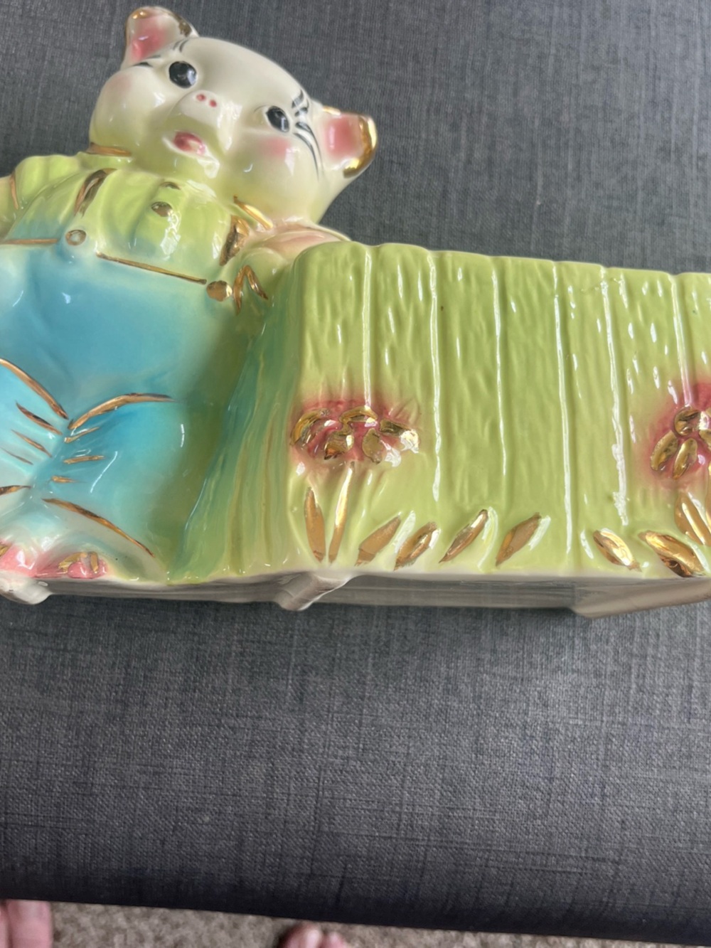 Vintage rare Hull Pig Planter with gold accents